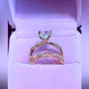 14K Gold Plated Shiny Zircon Wave Band Ring Set Alloy Promise Ring for Women
